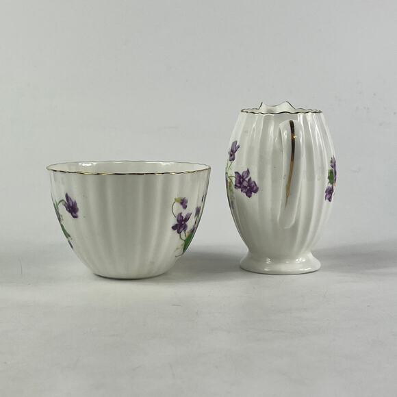 Vintage Radfords Bone China Creamer Sugar Bowl Set Purple Violets Floral England - Picture 4 of 16